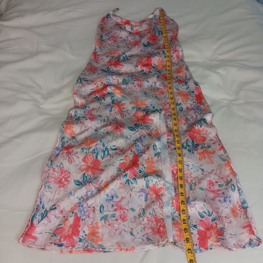 Floral Pink Satin Slip Dress with Cowl Neck - Picture 12 of 12